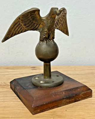 Vintage Brass Eagle Finial Pole Topper on Base - Image 1 of 4