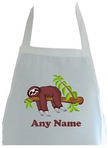 PERSONALISED LAZY SLOTH PRINT POLYESTER CHILDS APRON GIFT CHRISTMAS - Picture 1 of 3