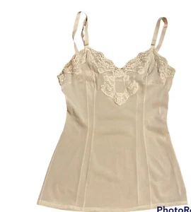 Vintage Cami Camisole Slip Ivory Lace Trim Adjustable Straps - Picture 1 of 12