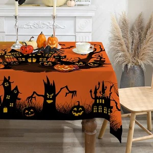 Halloween Tablecloth 60x84 Inches Rectangle - Orange Halloween Table Decorati... - Picture 1 of 6