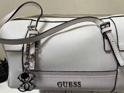 Guess  Monogram Shoulder Bowling Weekend Bag White With  Silver Charm - Image 1 of 4