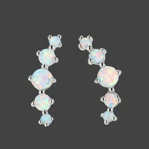 925 Sterling Silver Natural 2-4mm White Opal 5/8'' Earrings Gemstone Channel-Set - Picture 1 of 2