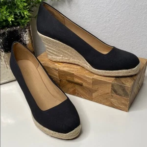 J Crew Black Espadrille Wedge Shoes Canvas Size 10 - Picture 1 of 10