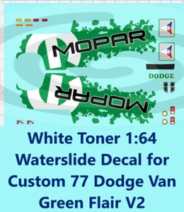 Calcomanía de tóner blanco 1:64 tobogán acuático para Dodge Van 77 personalizada estilo verde V2 - Imagen 1 de 3