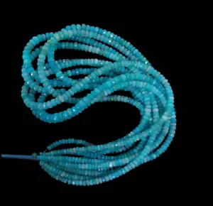 Natural Ethiopian Blue Opal Faceted Rondelle Beads Opal Beads 3-5 Mm 16"Strand - Picture 1 of 6