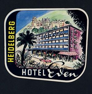 Hotel Eden HEIDELBERG Niemcy / Zamek * Old Luggage Label Naklejka na walizkę