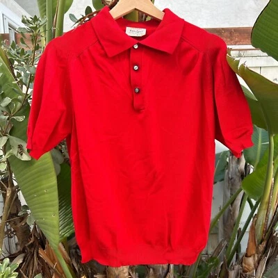 Vintage 1960s Towncraft Ban-Lon Red Knit Polo Shirt Men’s M - Image 1 of 3