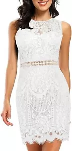 MSLG Women's Medium Floral Lace Sleeveless Short Wedding Guest Cocktail Dress - Picture 1 of 19