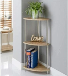 Oak Finish 3 Tier Corner Shelf Home Office Living Room Side End Table Storage UK - Picture 1 of 5