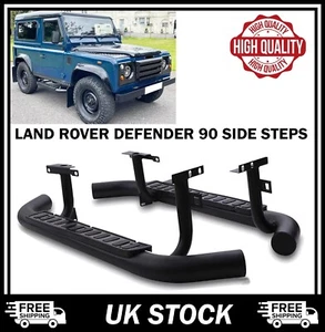 FOR LAND ROVER DEFENDER 90 SIDE STEPS RUNNING BOARDS ALL BLACK FIRE & ICE STYLE - Picture 1 of 8