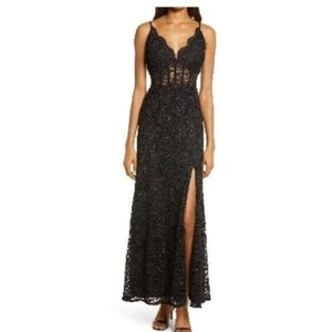 Juniors Morgan & Co. Long Lace Corset Scallop Bodice Sheath Dress size 3 - Picture 1 of 11