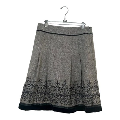 Saia Loft Feminina 8 Lã Cinza Seda Espinha de Arenque Acabamento de Lantejoulas de Veludo Linha A Nova Com Etiqueta - Imagem 1 de 4