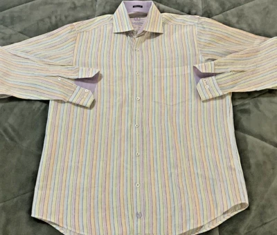 Camisa Bugatchi Uomo multicolorida rosa roxo paisley L/S ajuste clássico tamanho grande - Imagem 1 de 4