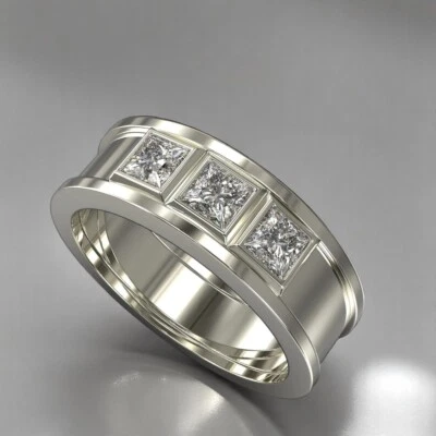 Alianza de boda de diamantes de corte princesa de 0,90 quilates cultivada en ... - Imagen 1 de 4