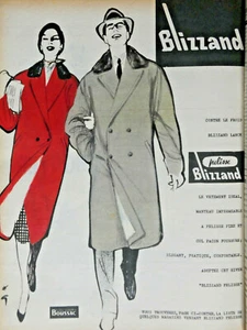 PUBLICITÉ DE PRESSE 1957 MANTEAU IMPERMÉABLE BLIZZAND TISSUS BOUSSAC - GRUAU - Imagen 1 de 1