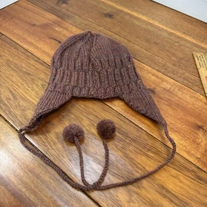 Brown Wool Blend Beanie Knit Winter Snow Ski Hat Cap Ear Flaps Toddlers Vintage - Picture 1 of 5