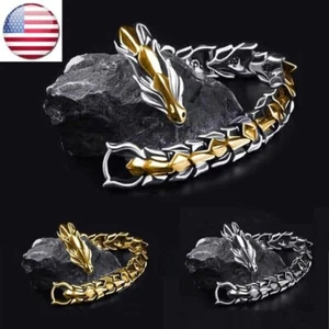 Dragon Scale Link Chain Bracelet Mens Stainless Steel Vintage Punk Hiphop Bangle