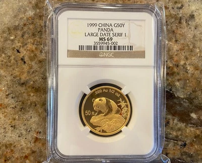 1999 1/2 Oz 50 Yuan China Gold Panda Coin Large Date with Serif MS 69 - Image 1 of 2