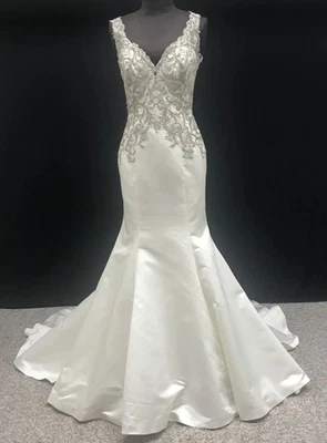 Allure 9362 Wedding Dress 8  Cafe Ball gown Illusion Satin Beaded Buttons NWT - Image 1 of 4