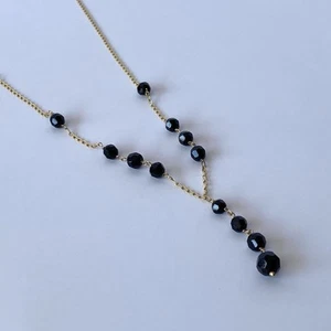 "Collar Lariat Delicado Y Oro Amarillo 14K Sólido Hecho en Italia 16"" + Gota de 1""" - Imagen 1 de 7
