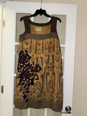 VESTIDO DE VERANO FLOREAT ANTHROPOLOGIE TOTALMENTE FORRADO SEDA Y ALGODÓN SIN MANGAS TALLA 10 Foto 1 de 4