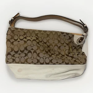 Coach Brown & White Shoulder Bag with Buckle Detail and Adjustable Strap * Spot - Picture 1 of 8