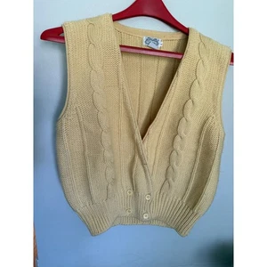 The Villager Vintage 100% Wolle Zopfmuster ärmellos Trägertop Damen Pullover L - Bild 1 von 6