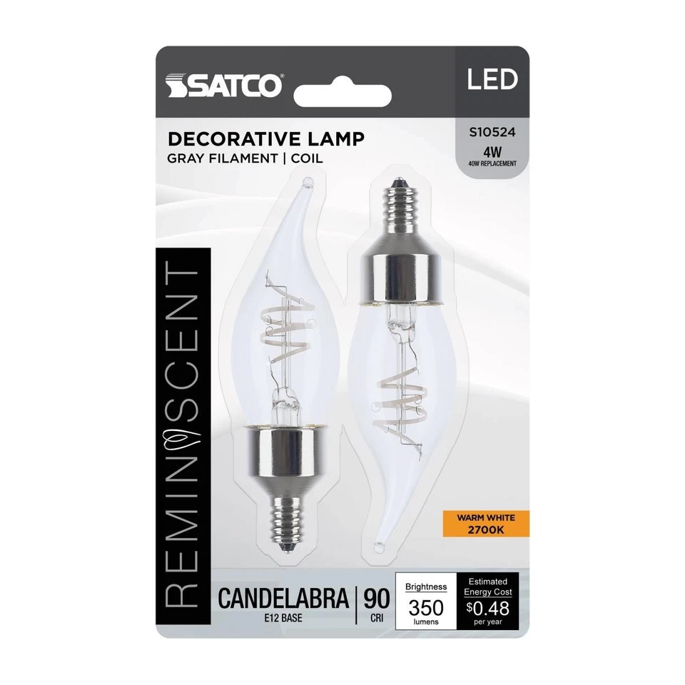 Satco S10524 - 4 Watt LED CA11 Coil Light Bulbs - 2700K (2, 4, 12 or 48 Bulbs) - Image 1 of 4