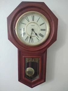 Vintage Regulator Wall Clock Battery Operated Wooden School House 30" Tall - Picture 1 of 6