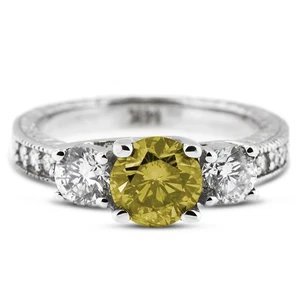 2 3/4ct Yellow SI2 Round Natural Certified Diamonds 18k  Classic 3-Stone Ring - Picture 1 of 20
