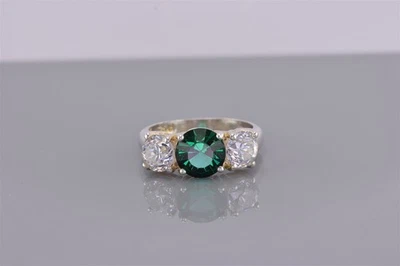 Anillo de plata de ley con circonitas cúbicas verdes y blancas 925 talla: 7 Foto 1 de 4