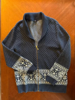 Suéter feminino NAUTICA XL âncora ilha justa zíper completo xale gola algodão marinho - Imagem 1 de 4