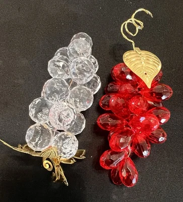 VTG Acrylic Grape Cluster Ornaments  Red & White MCM Craft - Image 1 of 4