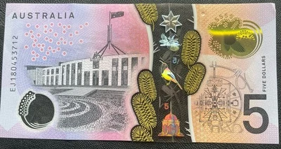 2018 $5 EJ18 EF XF Last Prefix Australian Polymer Banknote Five Dollar EJ 18 - image 1 of 3