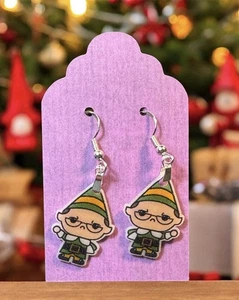 Papa Elf Green Christmas Dangle Pierced Earrings New Gift - Picture 1 of 3