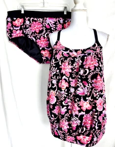 Traje de baño Lands' End 2 piezas negro rosa cachemira para mujer talla 22W DDD - Imagen 1 de 11