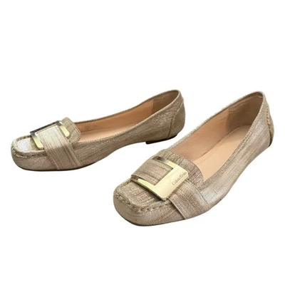 Zapatos planos sin cordones Calvin Klein dorados Monet imitación lagarto talla 8,5 Foto 1 de 4