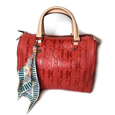 Carolina Herrera Rojo Andy 7 CH Cuero Repujado Monograma Bolso + Bufanda + Correa Foto 1 de 4