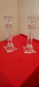 Shannon Crystal Candle Holders Candle Sticks  Square Shape 10" Heavy - Picture 1 of 7