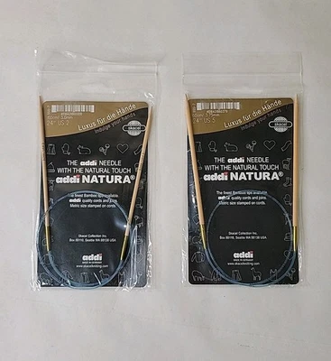 Agujas de tejer circulares Addi Natura bambú azul cordón EE. UU. tallas 2 y 5, ambas 24" Foto 1 de 4