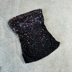 vintage retro y2k strapless black/purple sequin beaded tank top ibiza hot. L - Picture 1 of 3