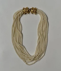 Vintage Carolee Faux Perle Multi Strang Halsband Halskette goldfarben 18" - Bild 1 von 5