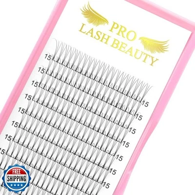 Premade Fans Eyelash Extensions 3D-D-0.07-16 Short Stem Premade Volume Eyelas - Image 1 of 4