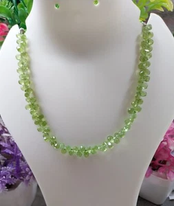 65 Ct Natural Faceted Green Peridot Teardrops Cut 9 Inch  Strand Beads - Picture 1 of 24