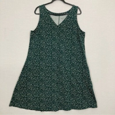 Garnet Hill Green White Polka Dot V Neck Stretch Sleeveless Button Dress XL - Image 1 of 4