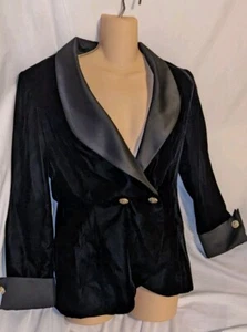 Elegant Black Velvet Satin Rhinestones Blazer Women's Sz 8 Holiday Party Jacket - Picture 1 of 8