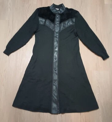 复古 Chaumiere Aux Tricots Paris 法国蒸汽朋克皮革毛皮针织 80 年代外套 1 M/L — 第 1/4 张图片