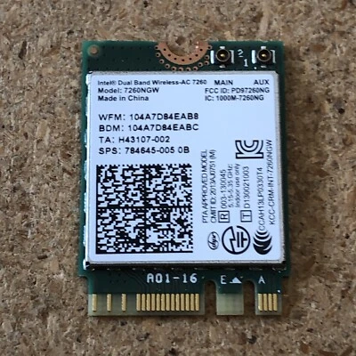 HP OEM Intel 7260NGW Dual Band WiFi5 WLAN Wireless Card Bluetooth 4.0 784645-006 - Bild 1 von 3
