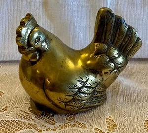 Vintage Brass Rooster 3 1/2" x 3 3/4" Paperweight? 2 holes in bottom unknown - Picture 1 of 3