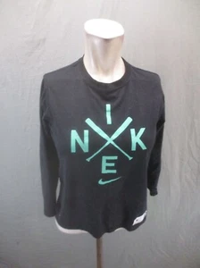 NIKE DRI-FIT Size M Boys BLK Crew Neck Long Sleeve Baseball Athletic Top 426 - Picture 1 of 10